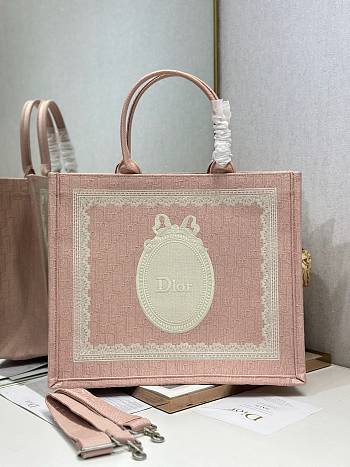 Dior large Book Tote with shoulder strap Pink and white-42*32*5CM