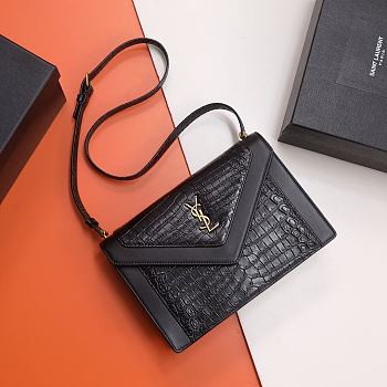 YSL Saint Laurent Calfskin Crocodile Embossed Gaby-26*18*5cm
