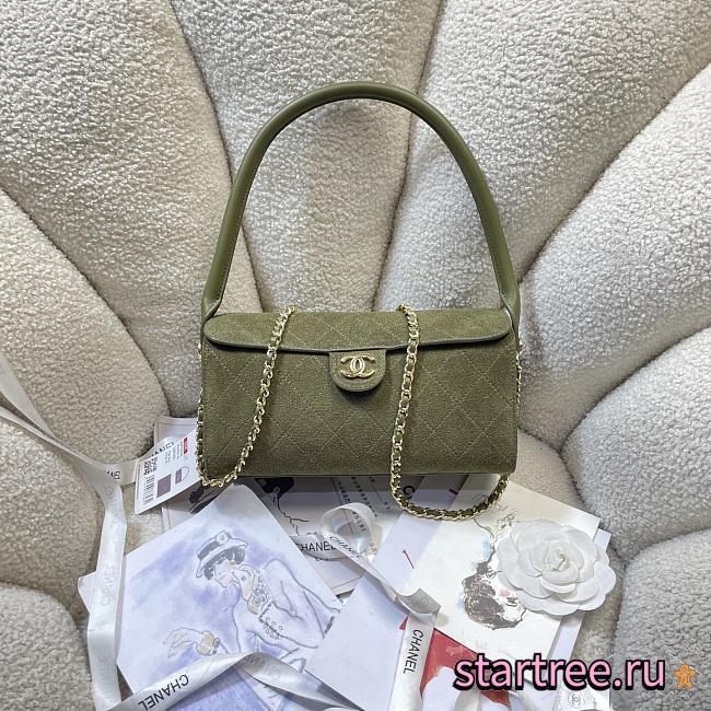 Chanel 26A Bowling Bag Suede Green 11*23*12.5cm - 1