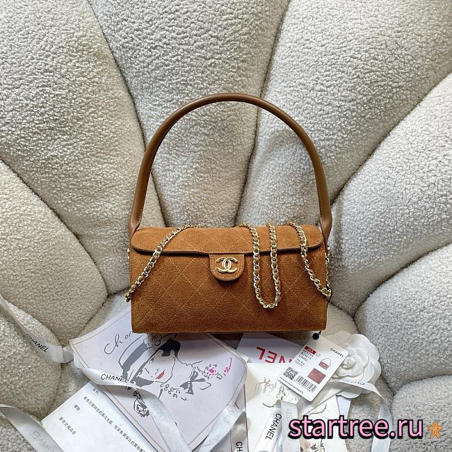 Chanel 26A Bowling Bag Suede Brown-11*23*12.5cm - 1