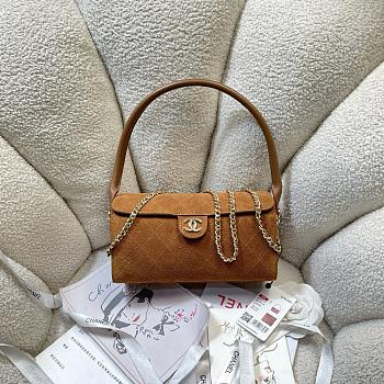 Chanel 26A Bowling Bag Suede Brown-11*23*12.5cm