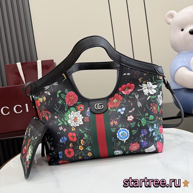 Gucci Giglio small tote bag black and multicolor Flora net - 1