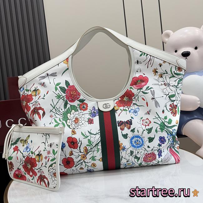 Gucci Giglio small tote bag White and multicolor Flora net   - 1