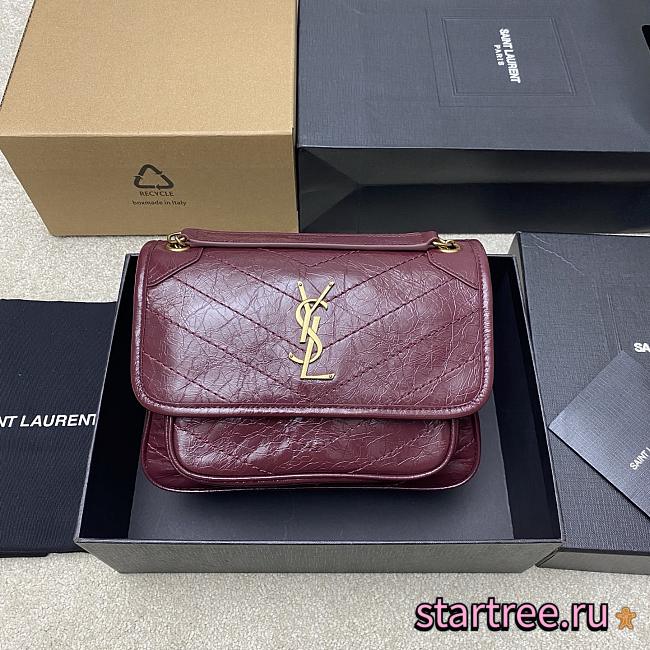 YSL NIKI BABY IN VINTAGE LEATHER ROUGE CABERNET-21 x 16 x 7.5 CM  - 1