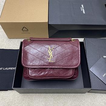 YSL NIKI BABY IN VINTAGE LEATHER ROUGE CABERNET-21 x 16 x 7.5 CM 