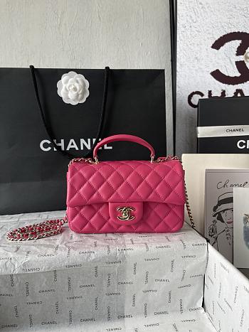 Chanel Mini Classic Flap Bag With Handle In Hot Pink-20cm