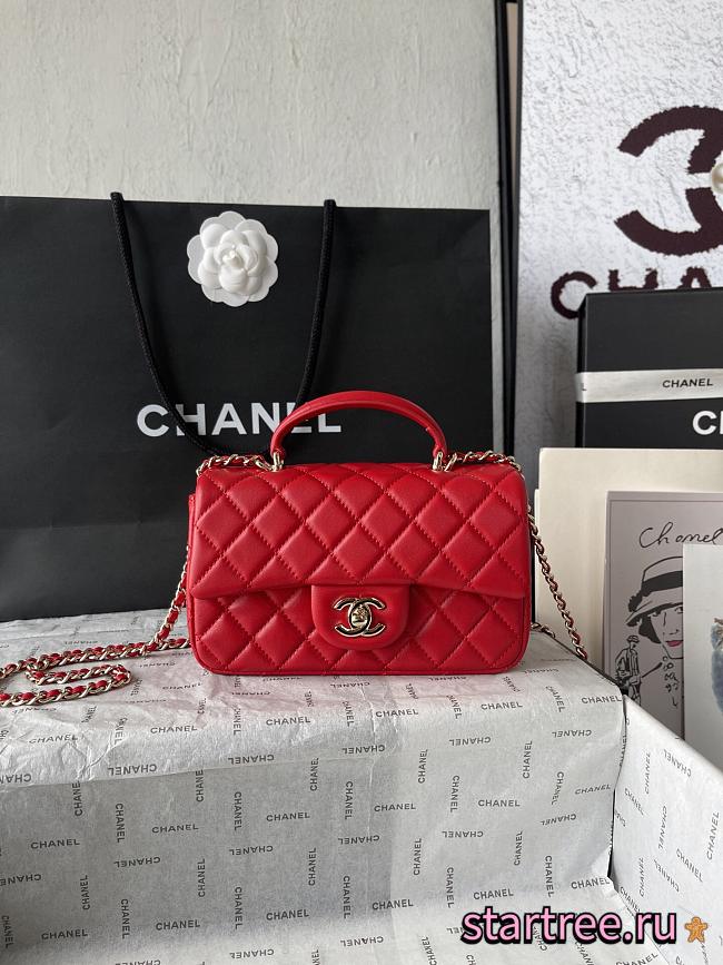 Chanel Mini Classic Flap Bag With Handle In Red-20cm - 1