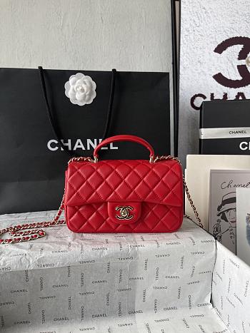 Chanel Mini Classic Flap Bag With Handle In Red-20cm